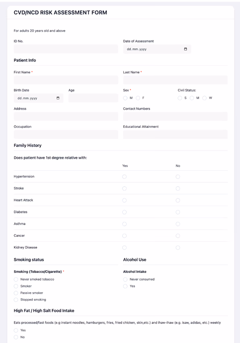 Risk assessment form