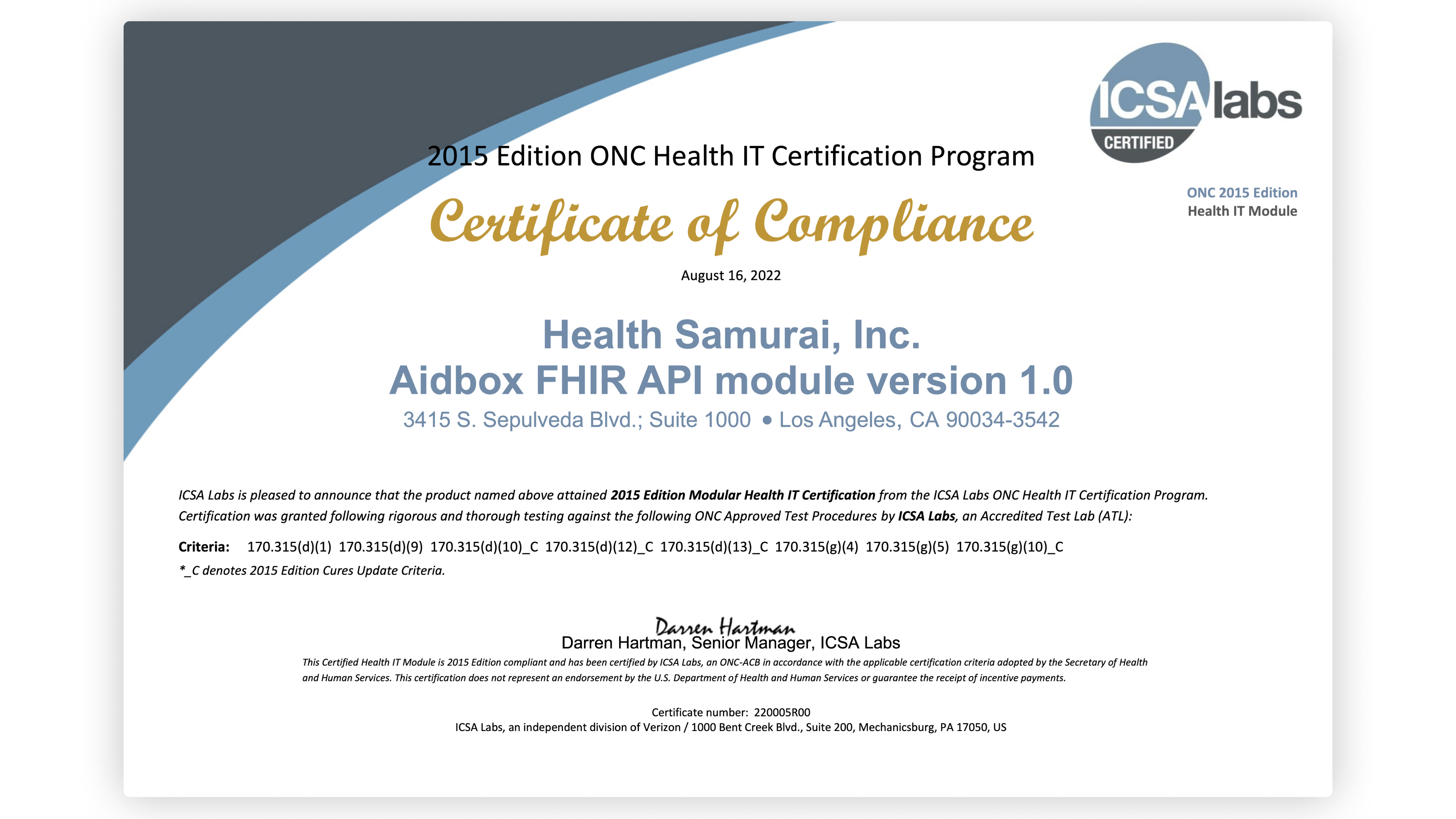 Aidbox: Certificate of Compliance